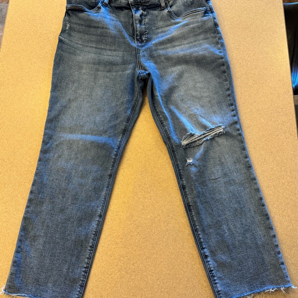 Kut from the Kloth Ankle Cropped Distressed Jeans - Blue